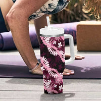Puakenikeni Maile Lei Tumbler With Handle Frangipani Pink Tropical Leaves