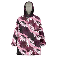 Puakenikeni Maile Lei Wearable Blanket Hoodie Frangipani Pink Tropical Leaves LT01 One Size Pink - Polynesian Pride
