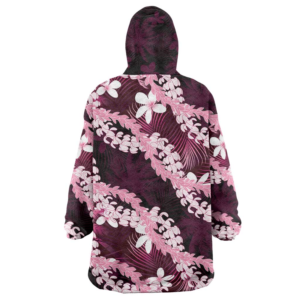 Puakenikeni Maile Lei Wearable Blanket Hoodie Frangipani Pink Tropical Leaves LT01 - Polynesian Pride
