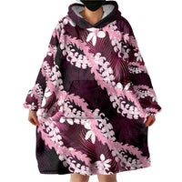 Puakenikeni Maile Lei Wearable Blanket Hoodie Frangipani Pink Tropical Leaves LT01 - Polynesian Pride
