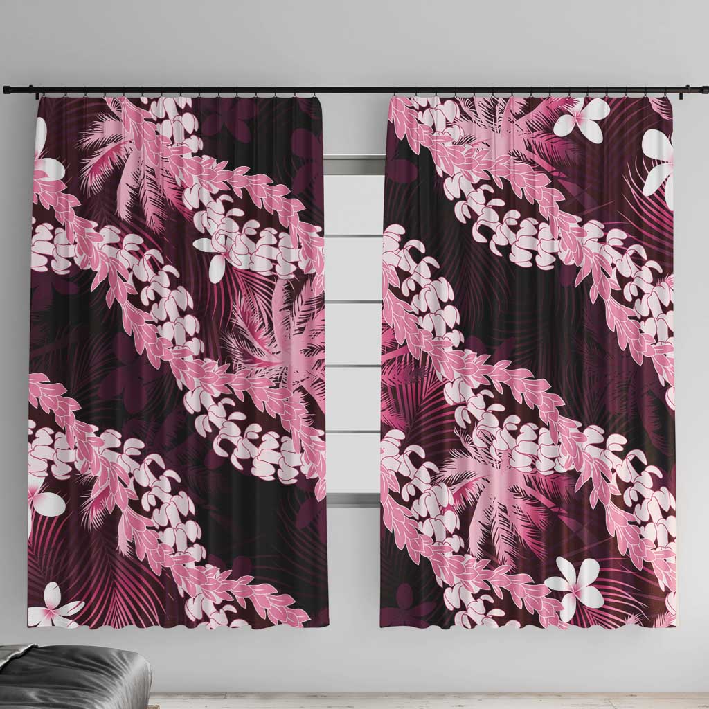 Puakenikeni Maile Lei Window Curtain Frangipani Pink Tropical Leaves LT01 With Hooks Pink - Polynesian Pride