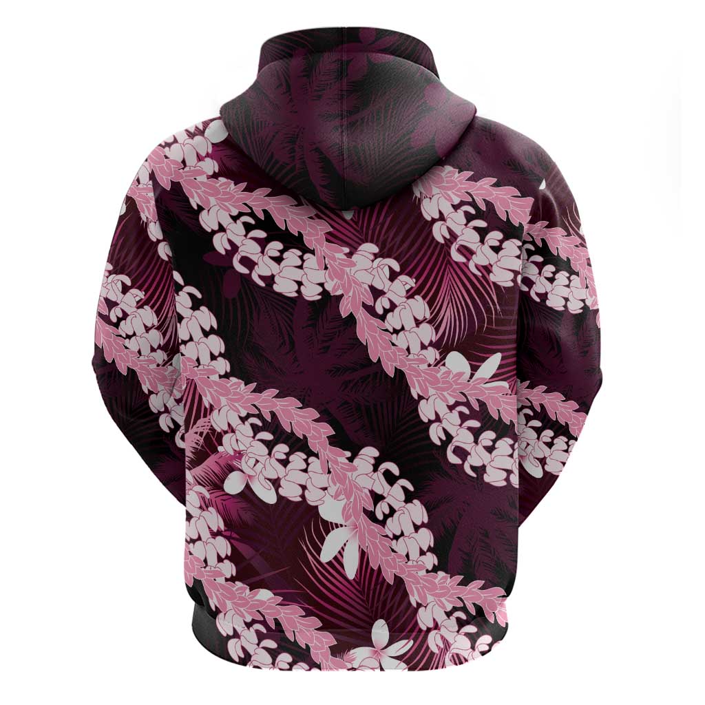 Puakenikeni Maile Lei Zip Hoodie Frangipani Pink Tropical Leaves