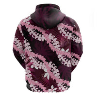 Puakenikeni Maile Lei Zip Hoodie Frangipani Pink Tropical Leaves