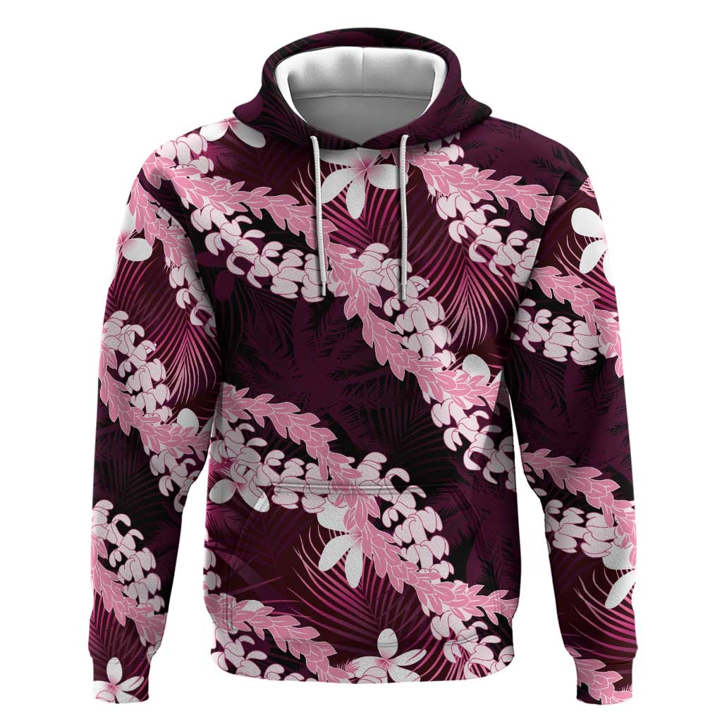 Puakenikeni Maile Lei Zip Hoodie Frangipani Pink Tropical Leaves