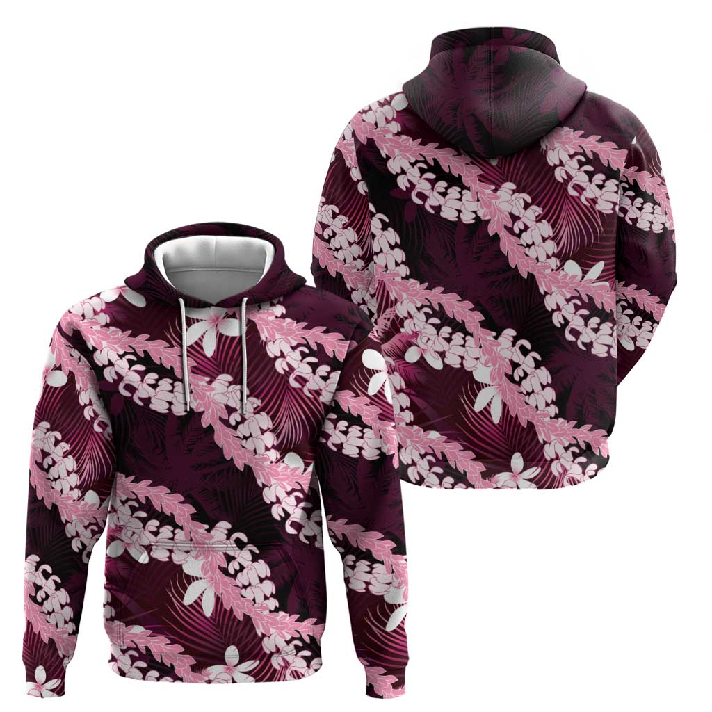Puakenikeni Maile Lei Zip Hoodie Frangipani Pink Tropical Leaves