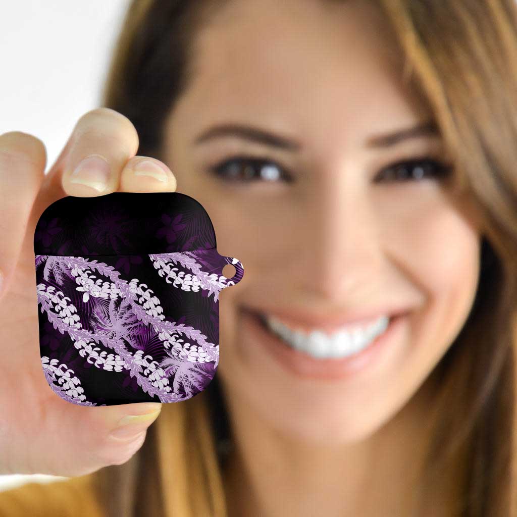 Puakenikeni Maile Lei AirPods Case Frangipani Purple Tropical Leaves