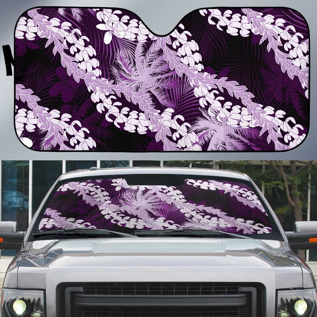Puakenikeni Maile Lei Auto Sun Shade Frangipani Purple Tropical Leaves LT01 Purple - Polynesian Pride