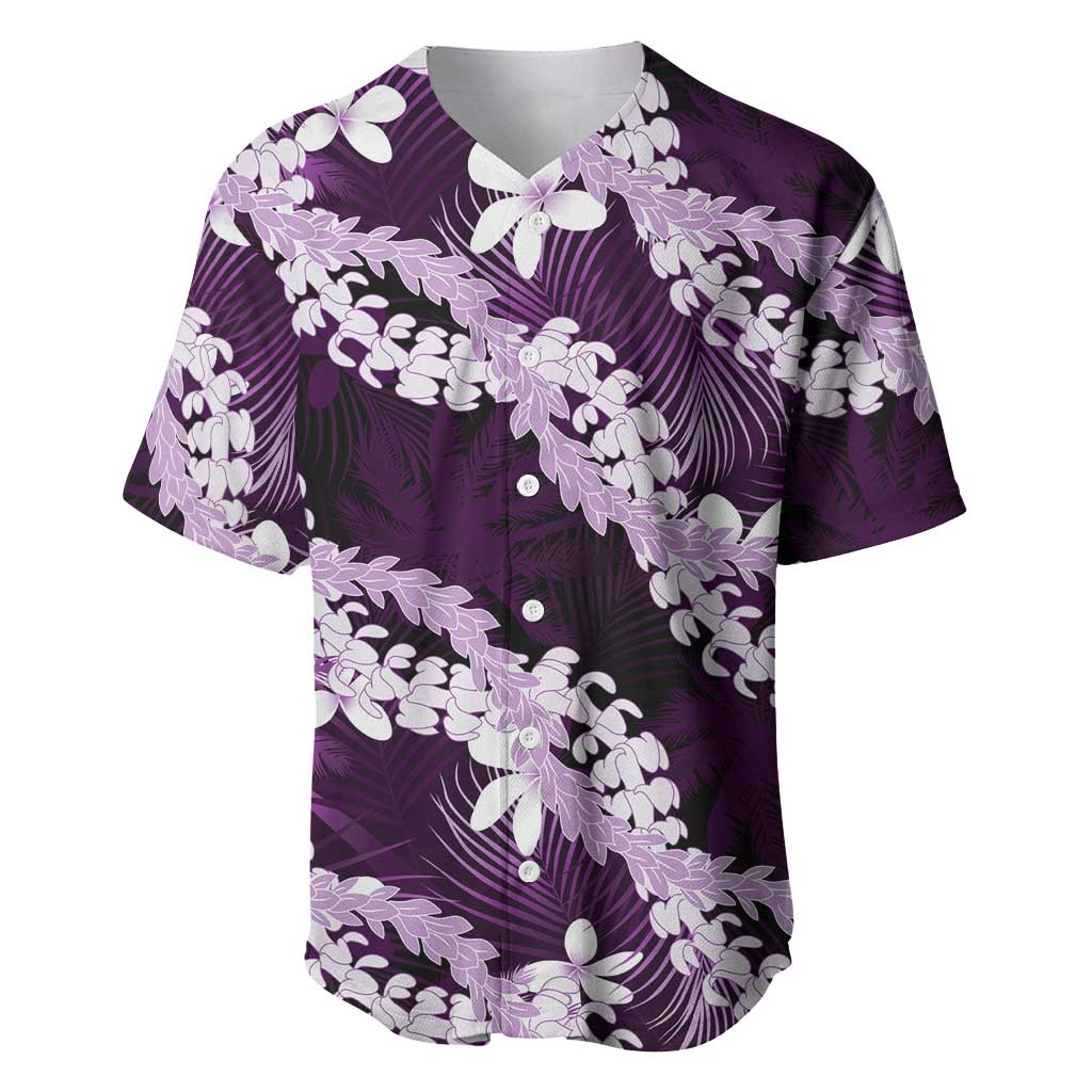 Puakenikeni Maile Lei Baseball Jersey Frangipani Purple Tropical Leaves