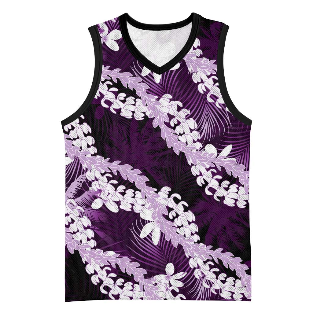 Puakenikeni Maile Lei Basketball Jersey Frangipani Purple Tropical Leaves