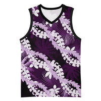 Puakenikeni Maile Lei Basketball Jersey Frangipani Purple Tropical Leaves