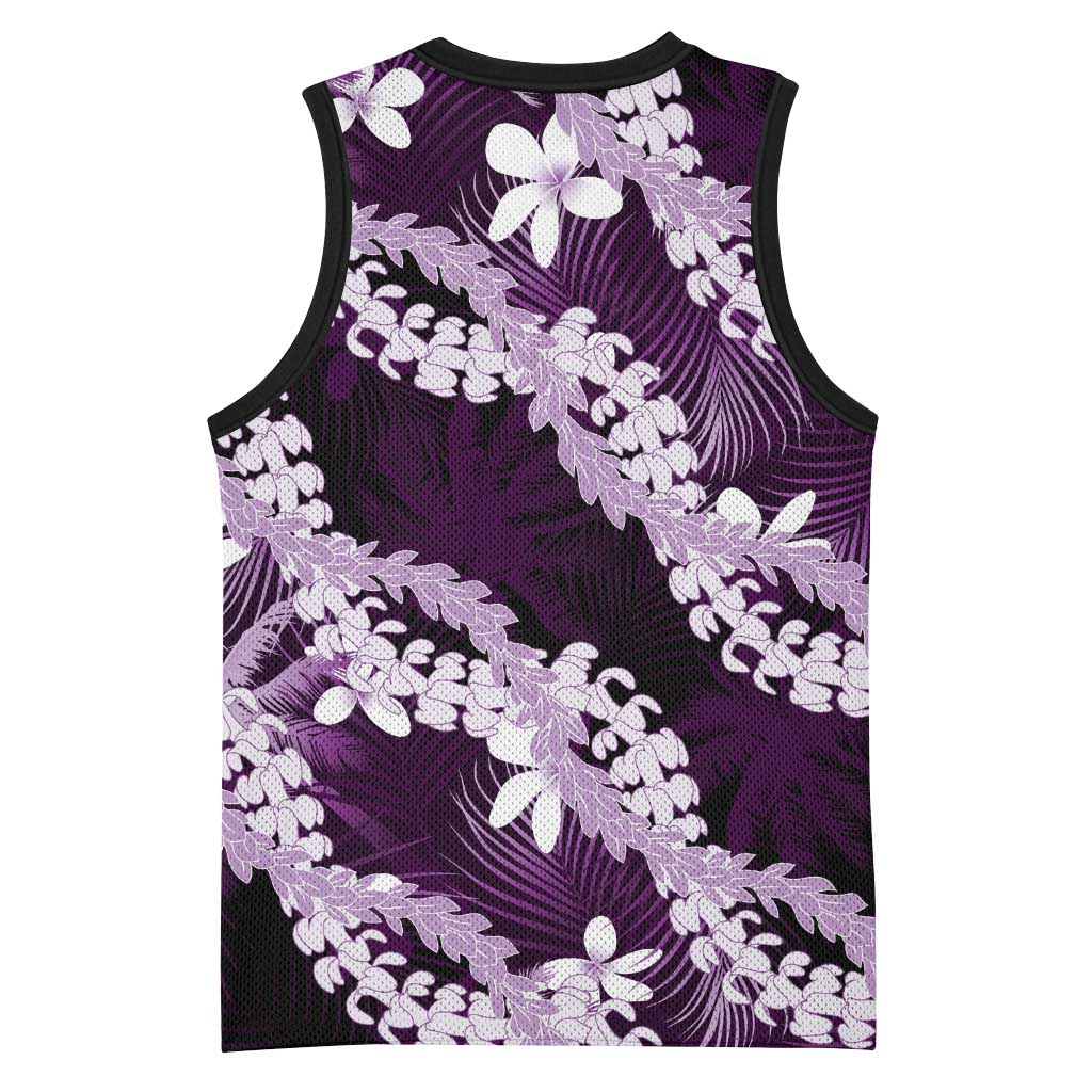 Puakenikeni Maile Lei Basketball Jersey Frangipani Purple Tropical Leaves