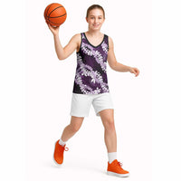 Puakenikeni Maile Lei Basketball Jersey Frangipani Purple Tropical Leaves