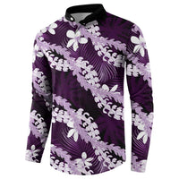 Puakenikeni Maile Lei Button Sweatshirt Frangipani Purple Tropical Leaves
