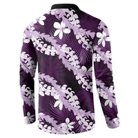 Puakenikeni Maile Lei Button Sweatshirt Frangipani Purple Tropical Leaves
