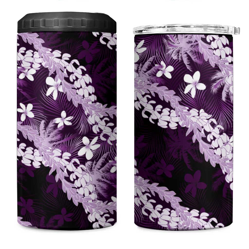 Puakenikeni Maile Lei 4 in 1 Can Cooler Tumbler Frangipani Purple Tropical Leaves LT01 One Size: 16 oz Purple - Polynesian Pride