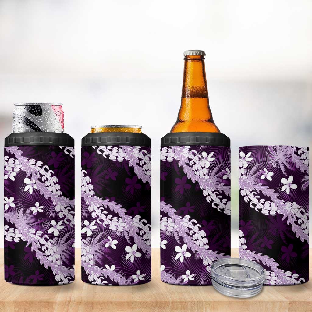 Puakenikeni Maile Lei 4 in 1 Can Cooler Tumbler Frangipani Purple Tropical Leaves LT01 - Polynesian Pride