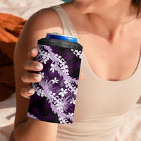 Puakenikeni Maile Lei 4 in 1 Can Cooler Tumbler Frangipani Purple Tropical Leaves LT01 - Polynesian Pride
