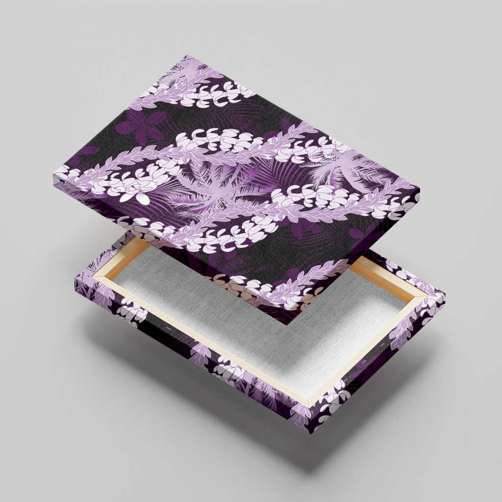 Puakenikeni Maile Lei Canvas Wall Art Frangipani Purple Tropical Leaves