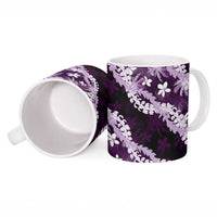 Puakenikeni Maile Lei Ceramic Mug Frangipani Purple Tropical Leaves