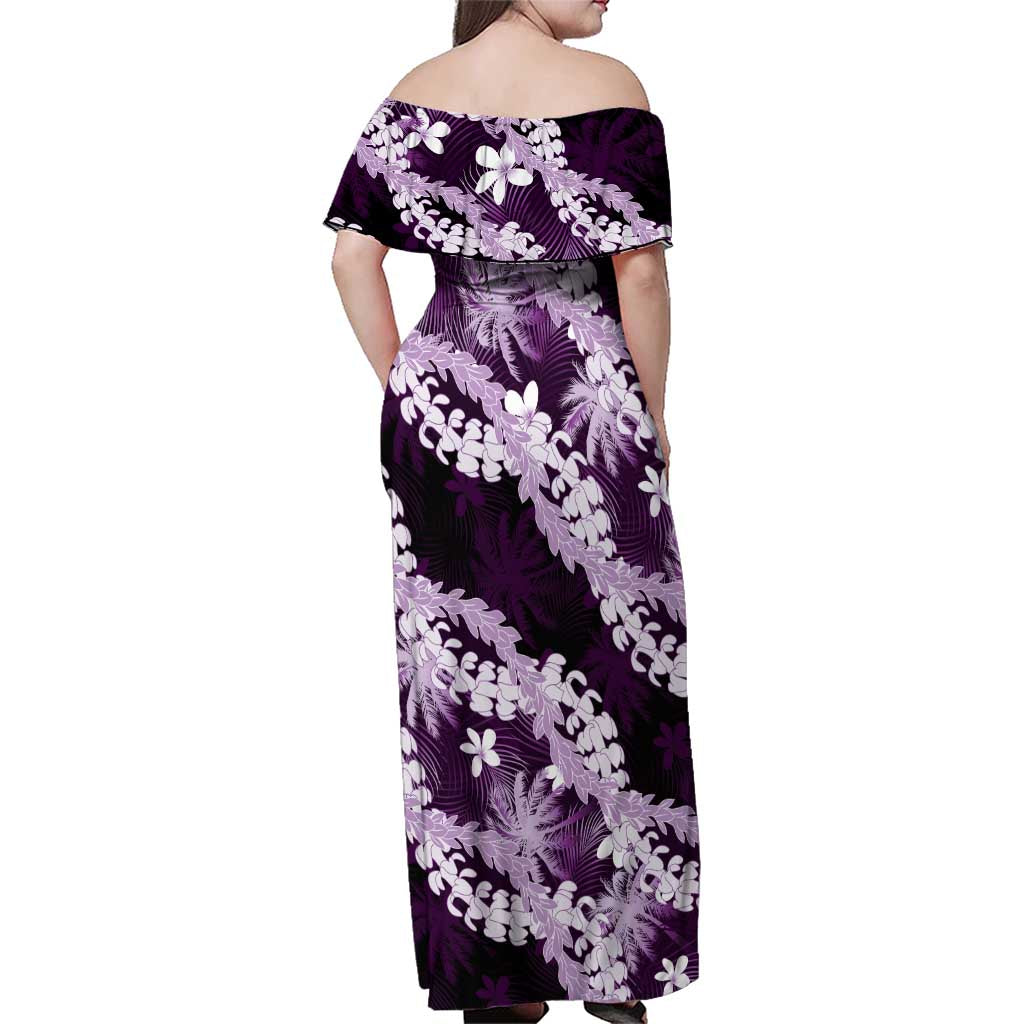 Puakenikeni Maile Lei Family Matching Off Shoulder Maxi Dress and Hawaiian Shirt Frangipani Purple Tropical Leaves LT01 - Polynesian Pride