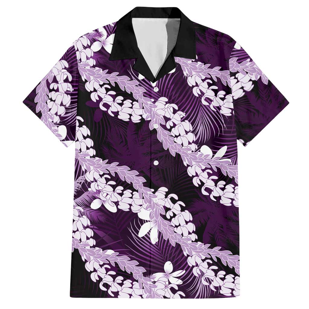 Puakenikeni Maile Lei Hawaiian Shirt Frangipani Purple Tropical Leaves