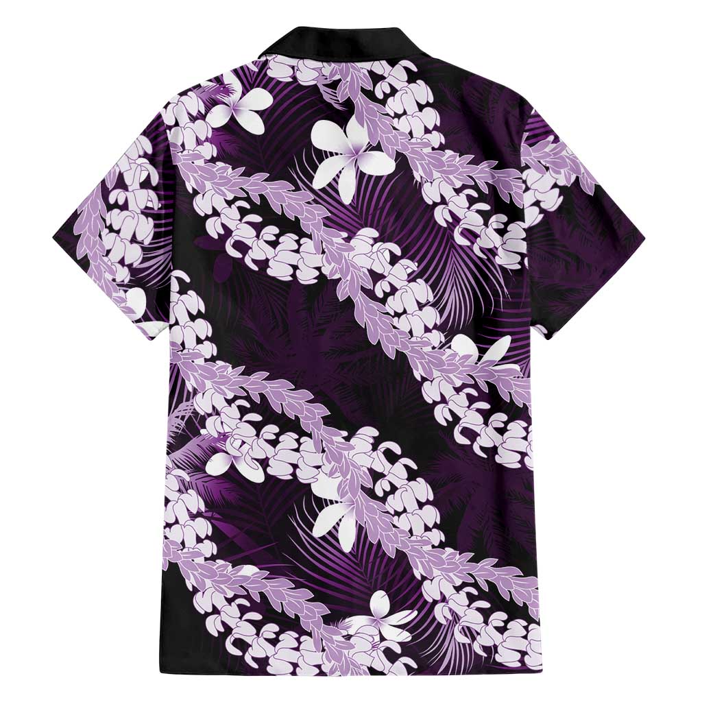 Puakenikeni Maile Lei Hawaiian Shirt Frangipani Purple Tropical Leaves