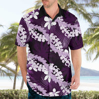 Puakenikeni Maile Lei Hawaiian Shirt Frangipani Purple Tropical Leaves