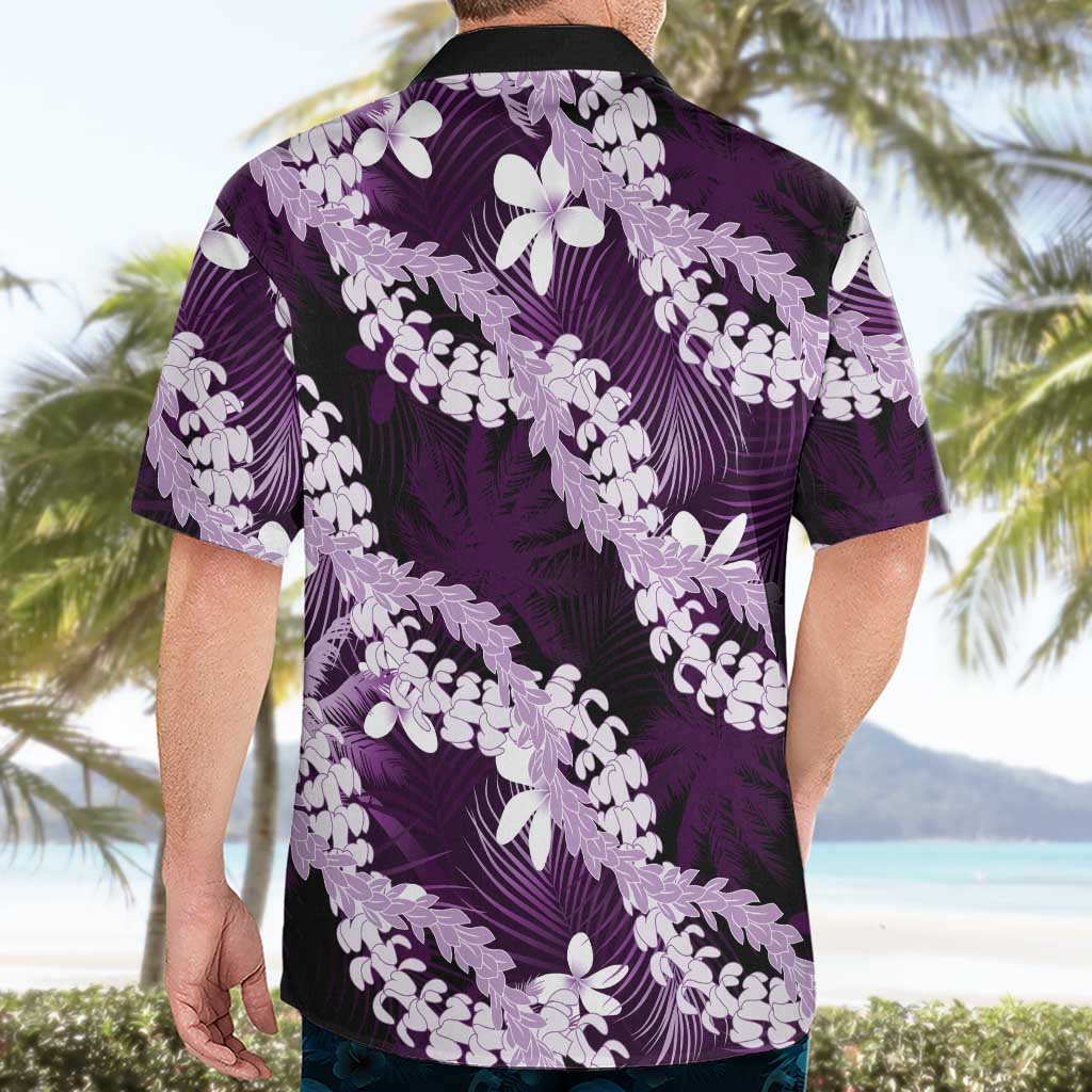 Puakenikeni Maile Lei Hawaiian Shirt Frangipani Purple Tropical Leaves