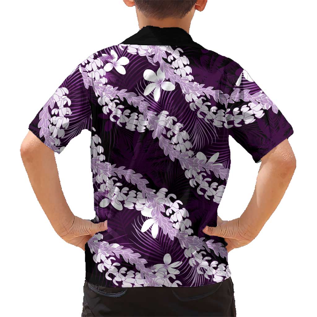 Puakenikeni Maile Lei Hawaiian Shirt Frangipani Purple Tropical Leaves