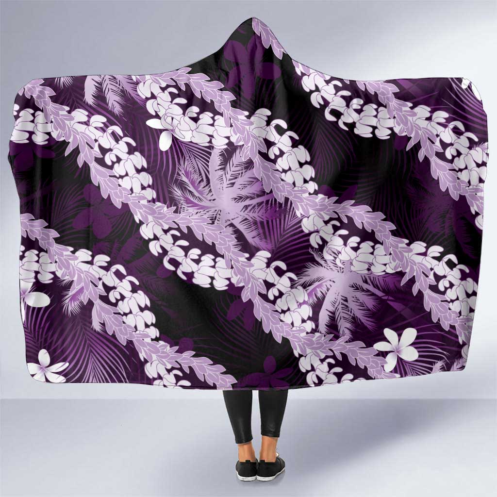 Puakenikeni Maile Lei Hooded Blanket Frangipani Purple Tropical Leaves LT01 One Size Purple - Polynesian Pride
