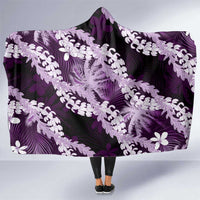 Puakenikeni Maile Lei Hooded Blanket Frangipani Purple Tropical Leaves LT01 One Size Purple - Polynesian Pride