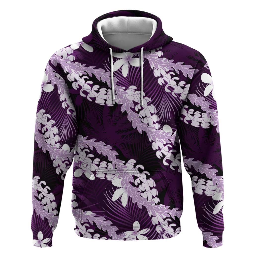 Puakenikeni Maile Lei Hoodie Frangipani Purple Tropical Leaves LT01 Pullover Hoodie Purple - Polynesian Pride