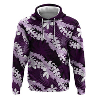 Puakenikeni Maile Lei Hoodie Frangipani Purple Tropical Leaves LT01 Pullover Hoodie Purple - Polynesian Pride