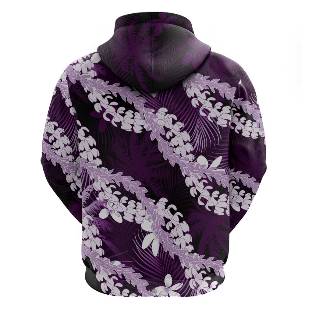 Puakenikeni Maile Lei Hoodie Frangipani Purple Tropical Leaves LT01 - Polynesian Pride