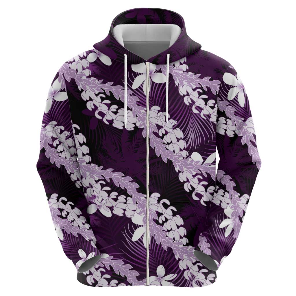 Puakenikeni Maile Lei Hoodie Frangipani Purple Tropical Leaves LT01 - Polynesian Pride