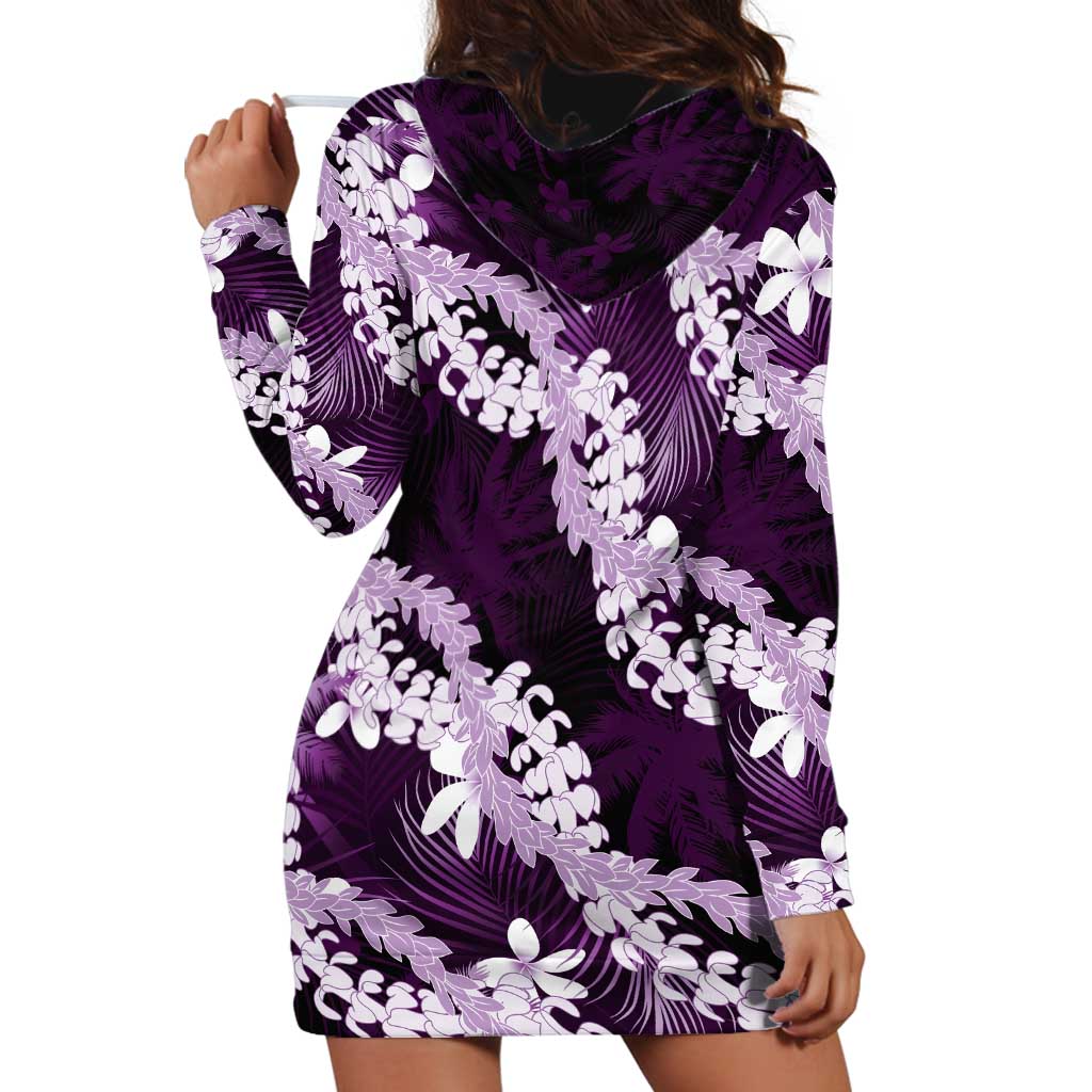 Puakenikeni Maile Lei Hoodie Dress Frangipani Purple Tropical Leaves