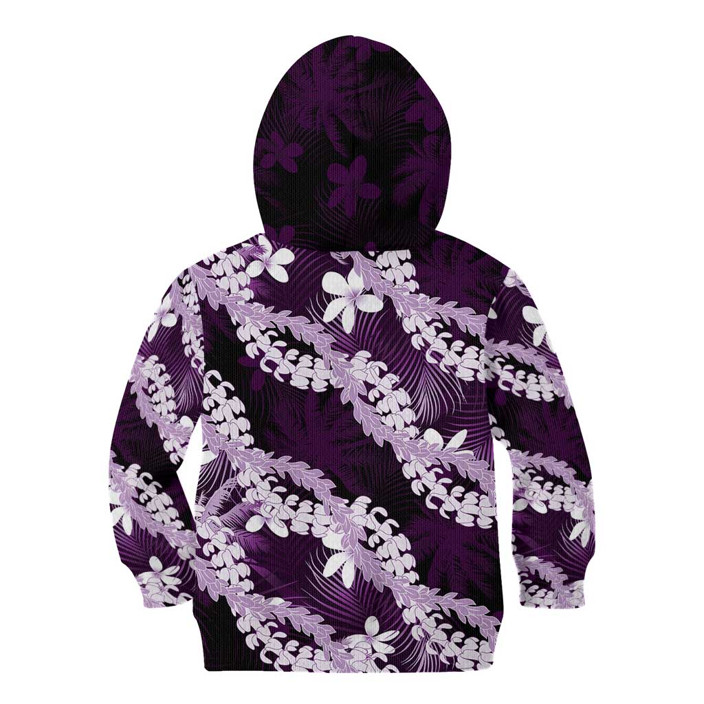 Puakenikeni Maile Lei Kid Hoodie Frangipani Purple Tropical Leaves LT01 - Polynesian Pride