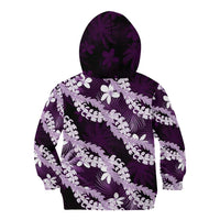 Puakenikeni Maile Lei Kid Hoodie Frangipani Purple Tropical Leaves LT01 - Polynesian Pride