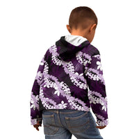 Puakenikeni Maile Lei Kid Hoodie Frangipani Purple Tropical Leaves LT01 - Polynesian Pride