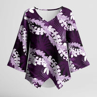 Puakenikeni Maile Lei Kimono Sleeve Blouse Frangipani Purple Tropical Leaves LT01 Female Purple - Polynesian Pride