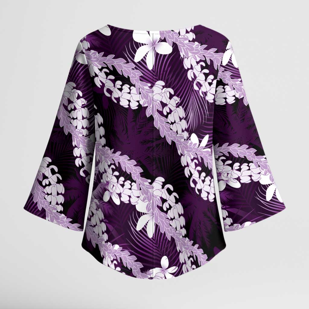 Puakenikeni Maile Lei Kimono Sleeve Blouse Frangipani Purple Tropical Leaves LT01 - Polynesian Pride
