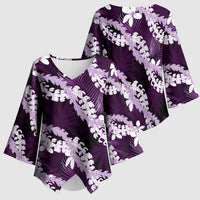 Puakenikeni Maile Lei Kimono Sleeve Blouse Frangipani Purple Tropical Leaves LT01 - Polynesian Pride