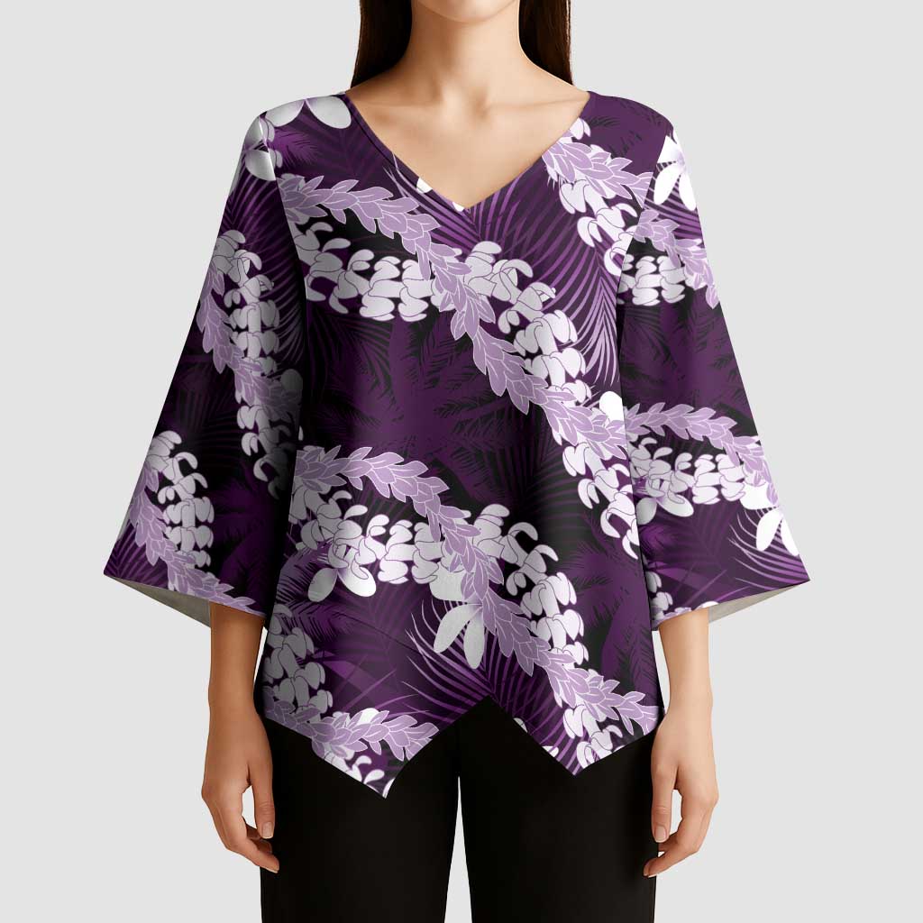 Puakenikeni Maile Lei Kimono Sleeve Blouse Frangipani Purple Tropical Leaves LT01 - Polynesian Pride