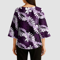 Puakenikeni Maile Lei Kimono Sleeve Blouse Frangipani Purple Tropical Leaves LT01 - Polynesian Pride