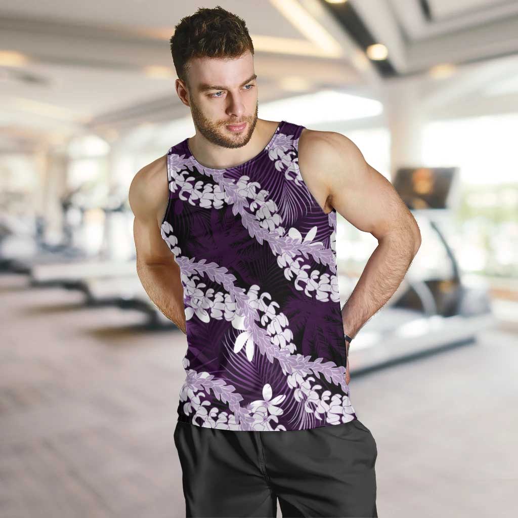 Puakenikeni Maile Lei Men Tank Top Frangipani Purple Tropical Leaves LT01 Purple - Polynesian Pride