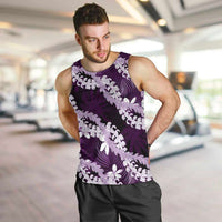 Puakenikeni Maile Lei Men Tank Top Frangipani Purple Tropical Leaves LT01 Purple - Polynesian Pride