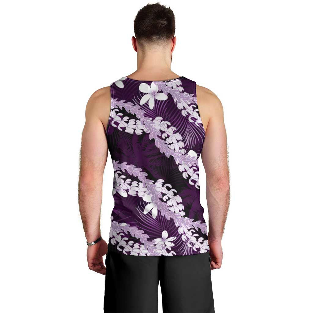 Puakenikeni Maile Lei Men Tank Top Frangipani Purple Tropical Leaves LT01 - Polynesian Pride
