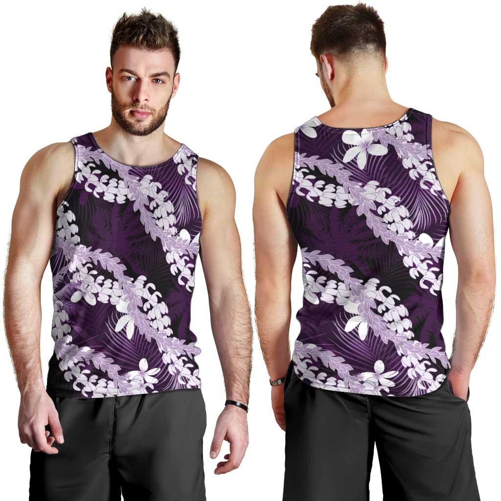 Puakenikeni Maile Lei Men Tank Top Frangipani Purple Tropical Leaves LT01 - Polynesian Pride