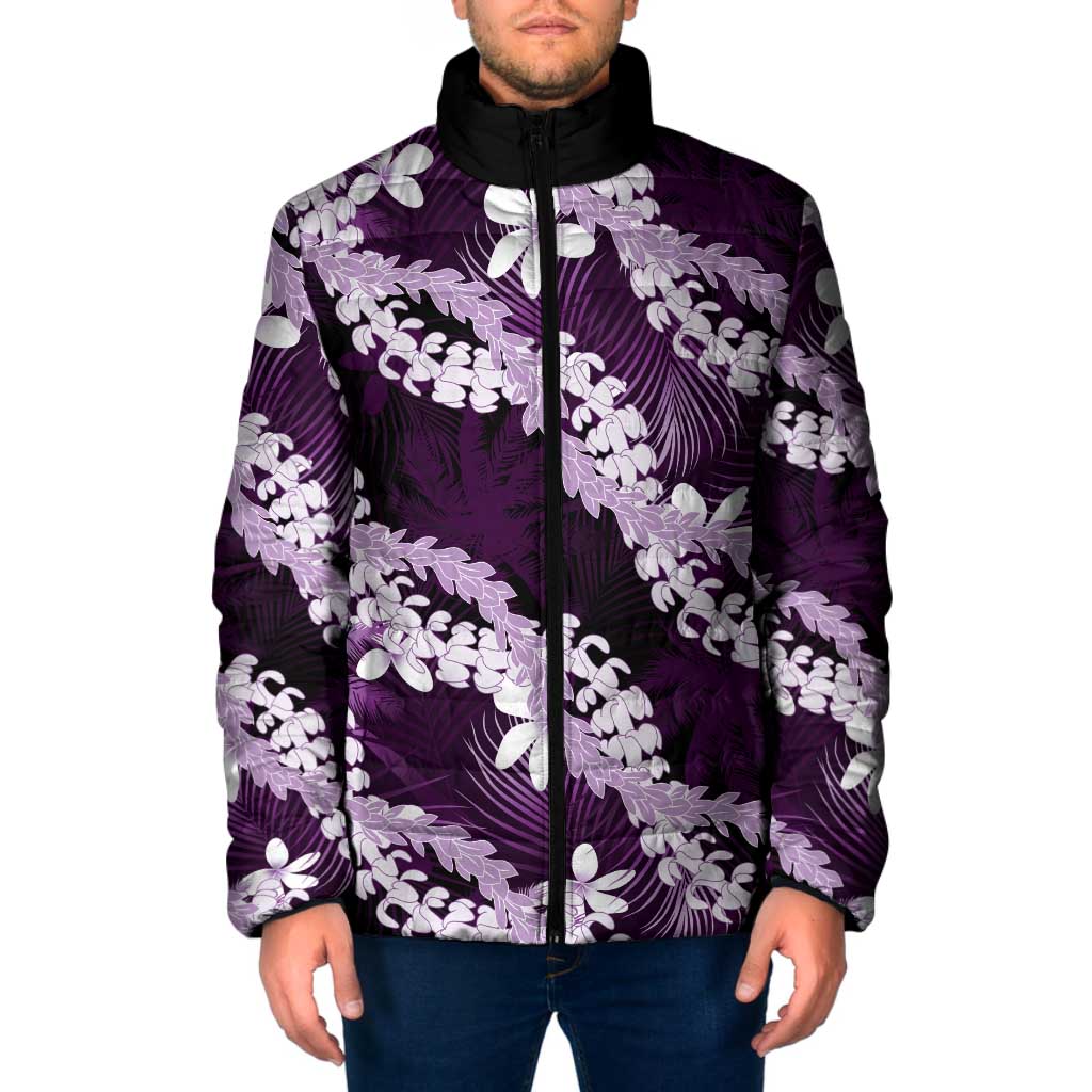 Puakenikeni Maile Lei Padded Jacket Frangipani Purple Tropical Leaves LT01 Men Purple - Polynesian Pride