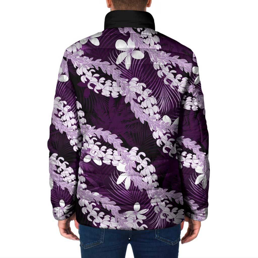 Puakenikeni Maile Lei Padded Jacket Frangipani Purple Tropical Leaves LT01 - Polynesian Pride